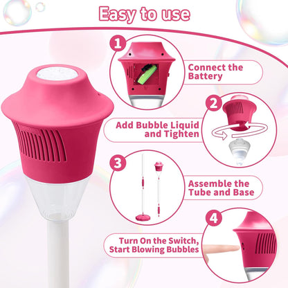 Infowush Bubble Machine for Kids, Automatic Standing Bubble Maker Machine Height Adjustable Up to 47 Inches Outdoor Battery Bubble Machine with Light/Music for Toddlers Birthday Party Gifts（Red）