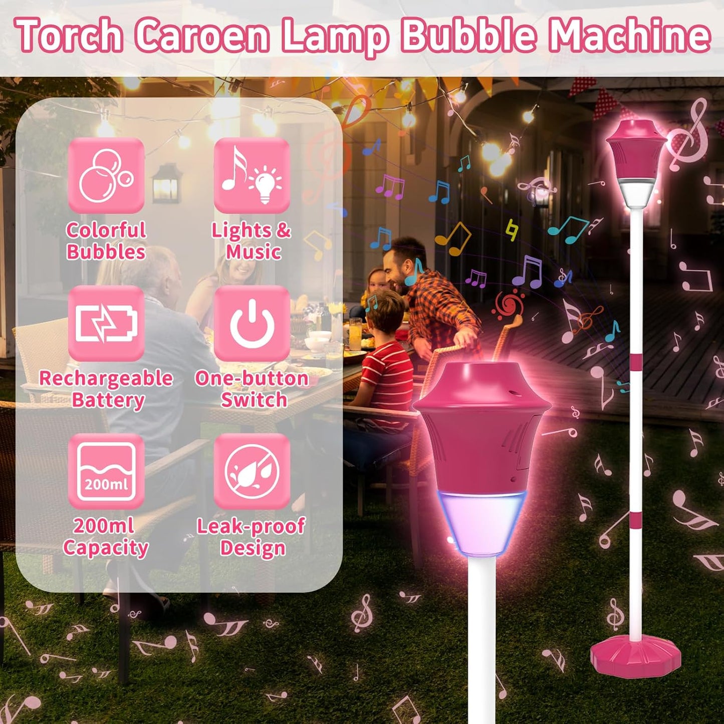 Infowush Bubble Machine for Kids, Automatic Standing Bubble Maker Machine Height Adjustable Up to 47 Inches Outdoor Battery Bubble Machine with Light/Music for Toddlers Birthday Party Gifts（Red）