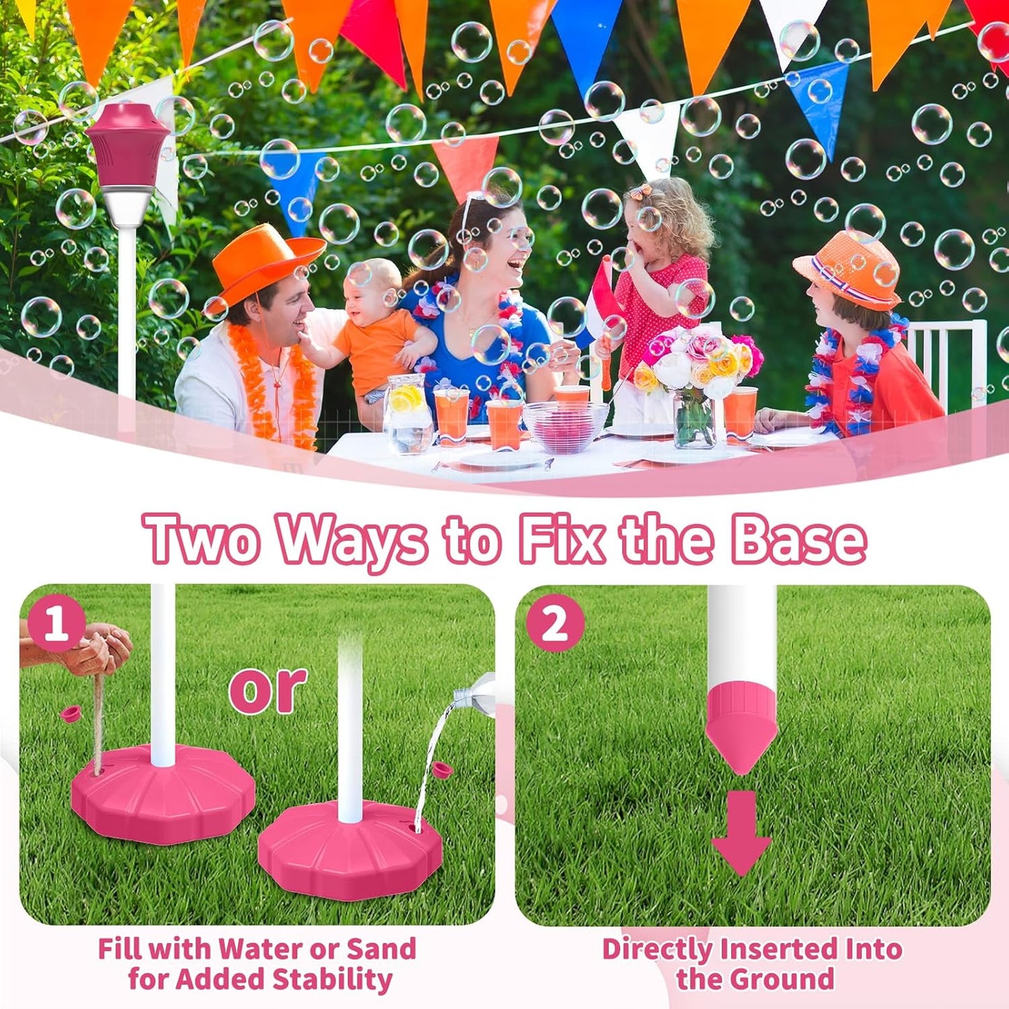 Infowush Bubble Machine for Kids, Automatic Standing Bubble Maker Machine Height Adjustable Up to 47 Inches Outdoor Battery Bubble Machine with Light/Music for Toddlers Birthday Party Gifts（Red）